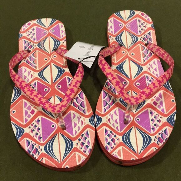 Vera Bradley Shoes - Vera Bradley Go Fish Coral Flip Flops Small New